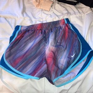 Blue and red Nike shorts